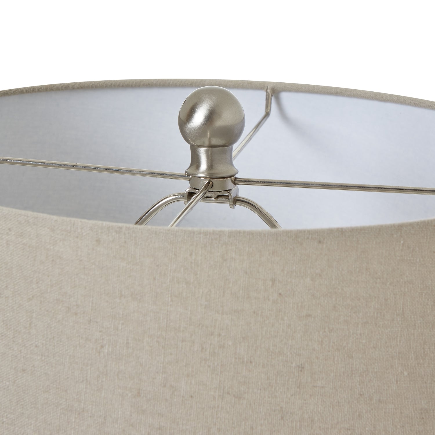 White Beaded Ceramic Lamp With Linen Shade